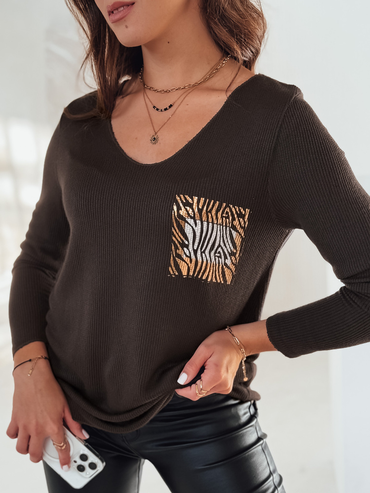 Sweter damski oversize GLAMFOLD z nadrukiem ciemnobrązowy Dstreet