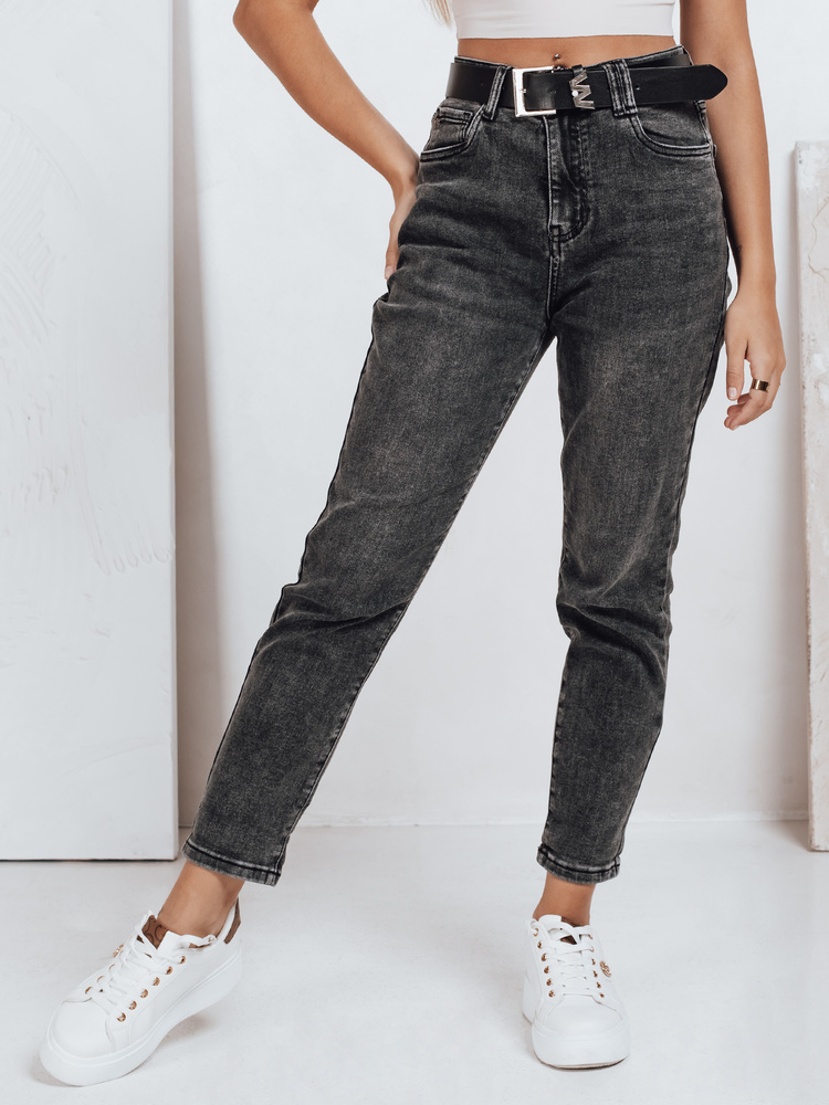 Blugi negri de damă, croială mom fit