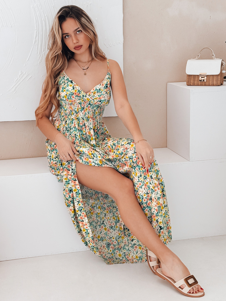 Sukienka maxi FLORALUSH w kwiaty zielono-żółte Dstreet