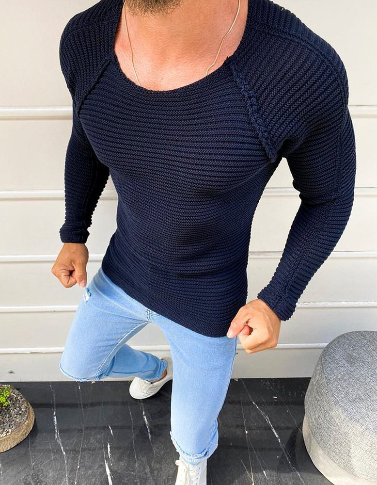 DStreet Sweter męski wkładany przez głowę granatowy