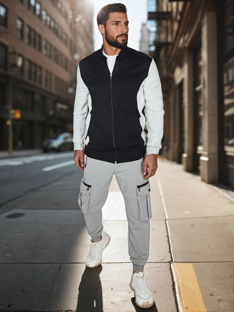 Hanorac cu fermoar alb-negru pentru bărbați