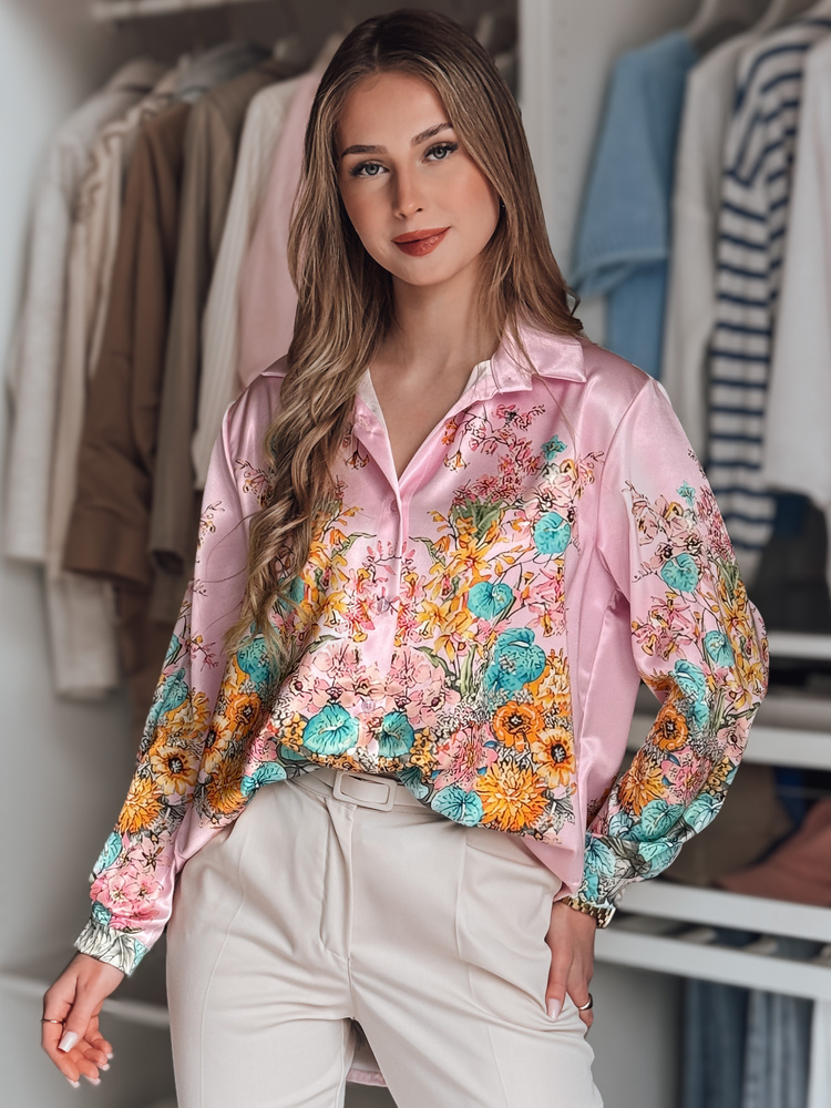 Koszula damska oversize w kwiaty BLOSSIVA różowa Dstreet