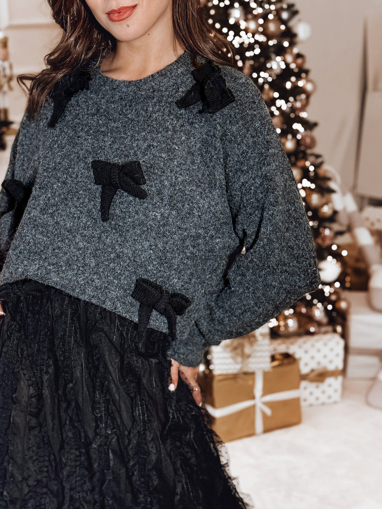 Sweter damski oversize BOWTONE z kokardkami czarny Dstreet