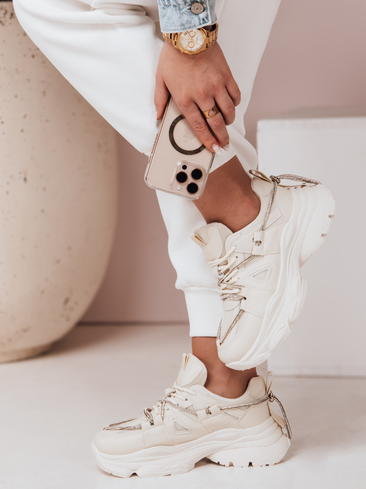 Teniși bej pentru femei cu talpă groasă