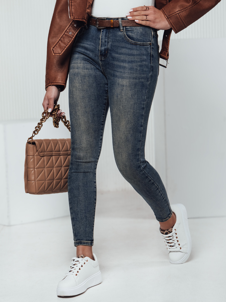 Spodnie damskie SKINNYJEAN skinny z paskiem jeansowe granatowe Dstreet