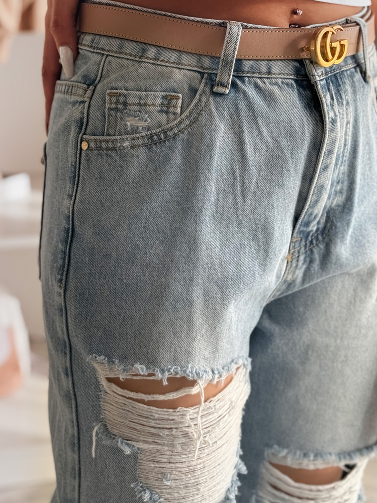 Spodnie damskie jeansowe wide leg z dziurami NOWISTA niebieskie Dstreet