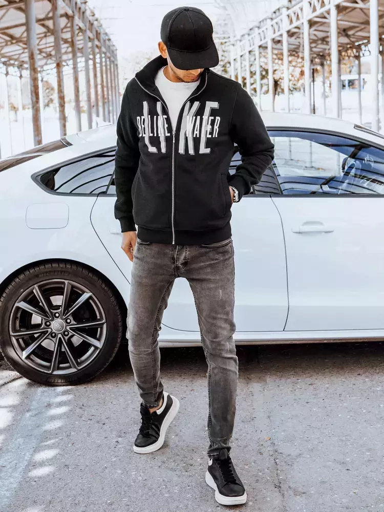 Bluza męska rozpinana z nadrukiem czarna Dstreet