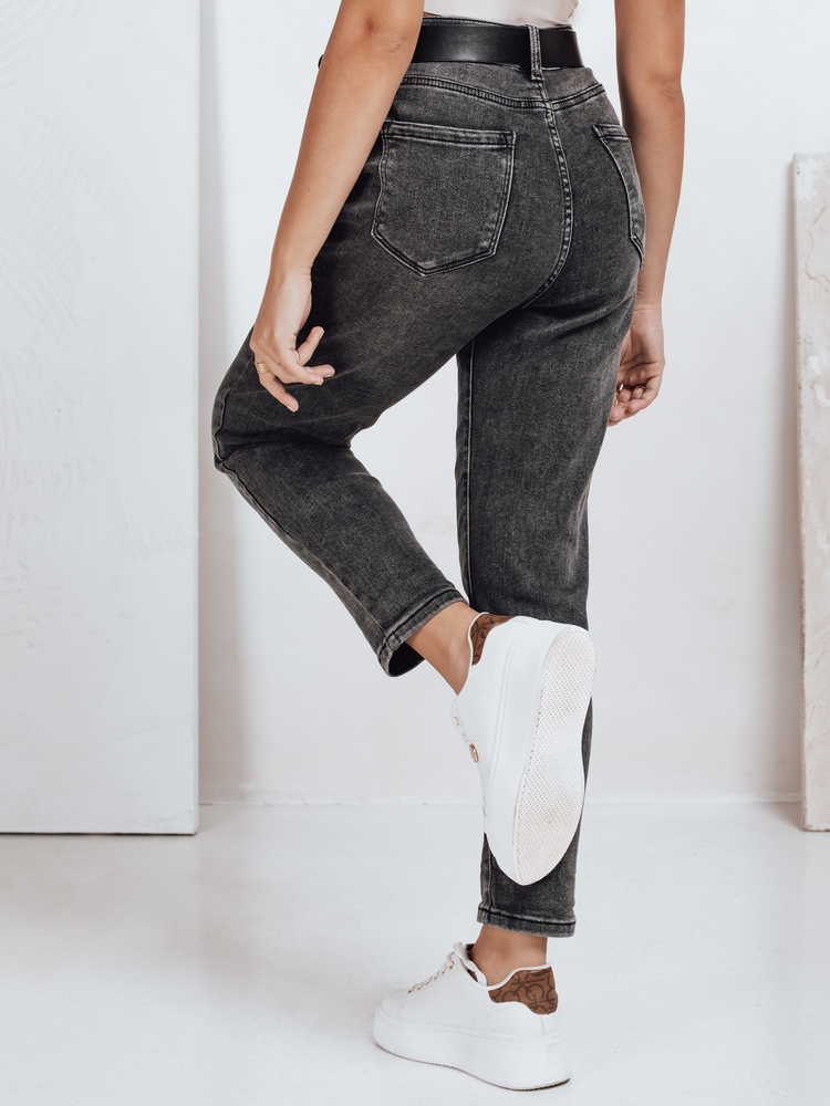 Blugi negri de damă, croială mom fit