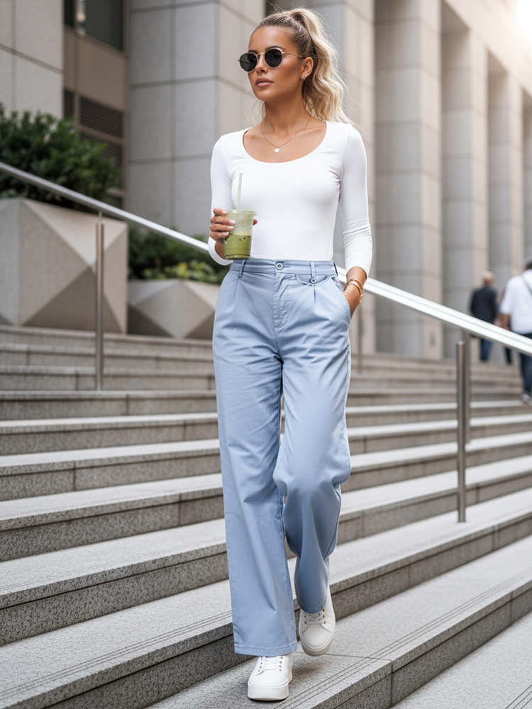 Dámske nohavice wide leg MOBISKA modré