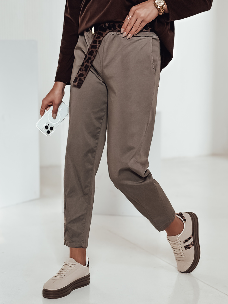 Pantaloni chino de damă LEOCINCIN cu curea kaki