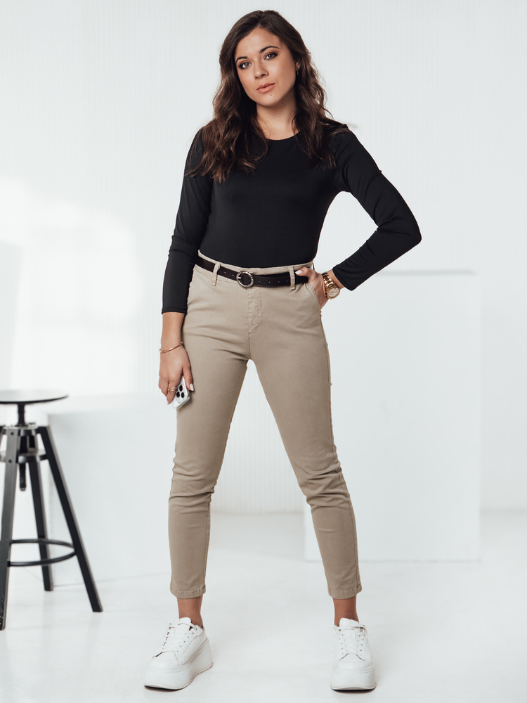 Pantaloni TRENDIOSS pentru femei cu curea, bej