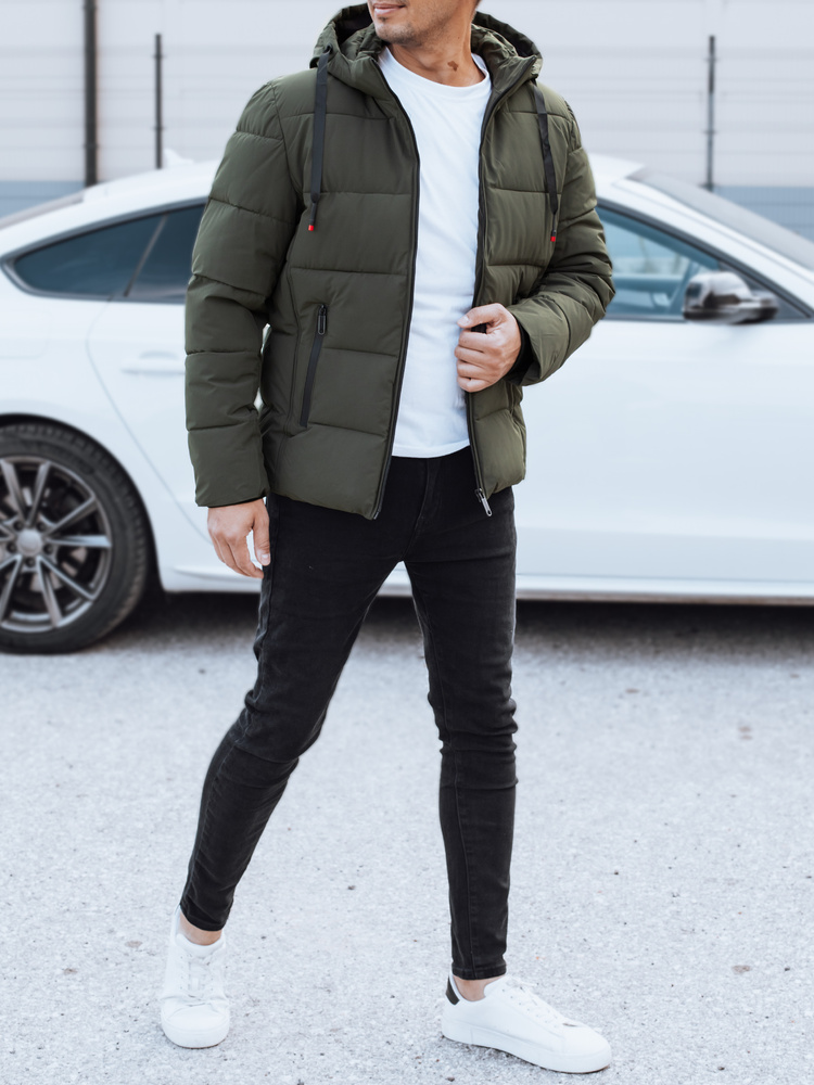 Jachetă matlasată de iarnă pentru bărbați cu glugă, verde