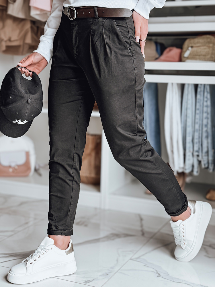 Spodnie damskie chinosy z paskiem MODELA czarne Dstreet