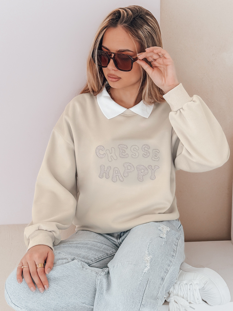 Bluza damska oversize z nadrukiem HAPIRES cappuccino Dstreet