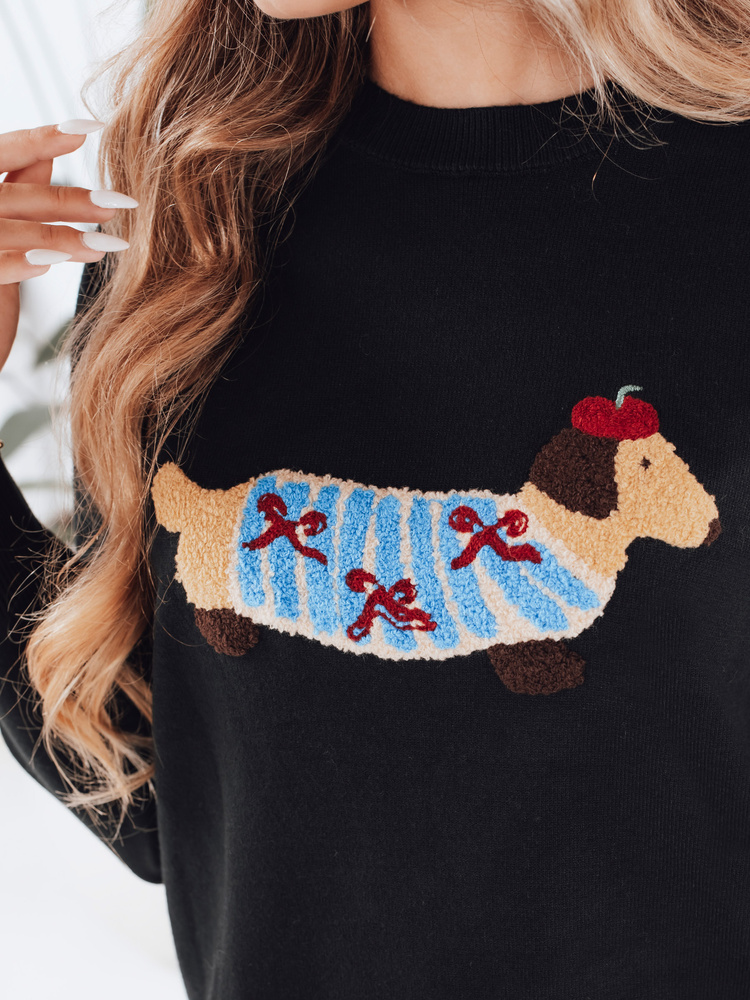 Damski sweter z aplikacją psa CHICPAWS czarny Dstreet