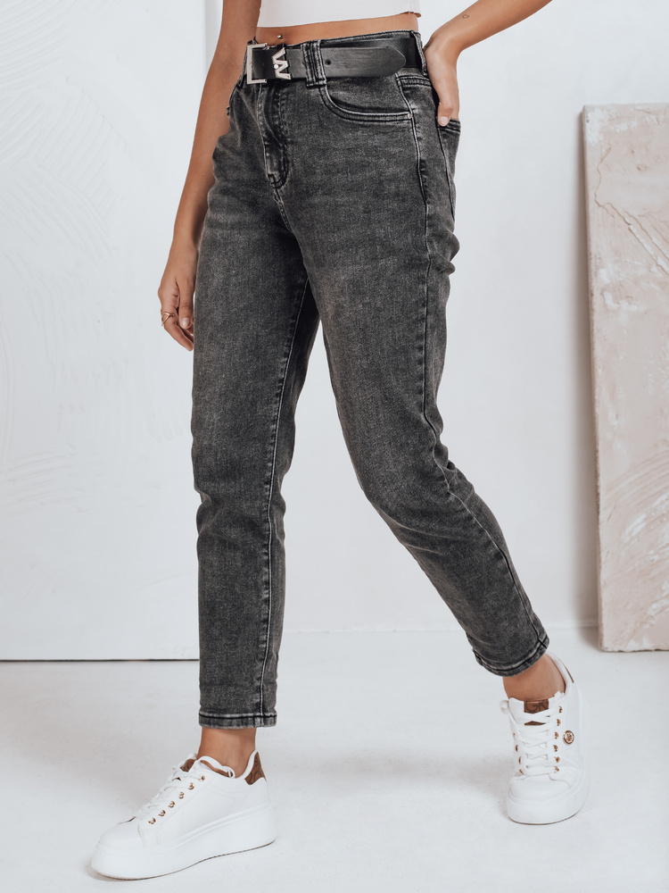 Blugi negri de damă, croială mom fit