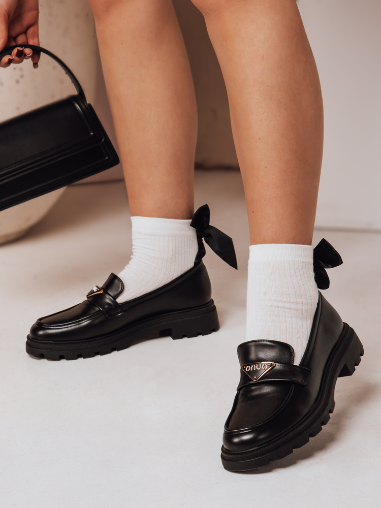 Mokasyna damskie na płaskiej podeszwie ELEGANCIO czarne Dstreet