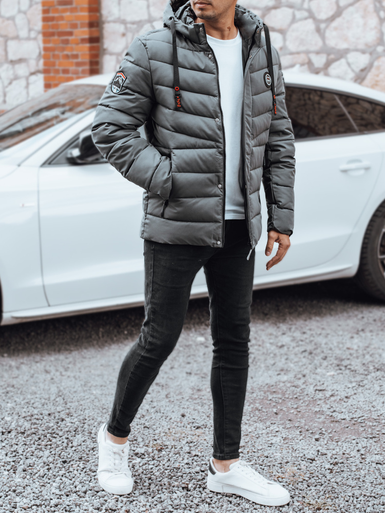 Kurtka męska zimowa pikowana z kapturem grafitowa Dstreet