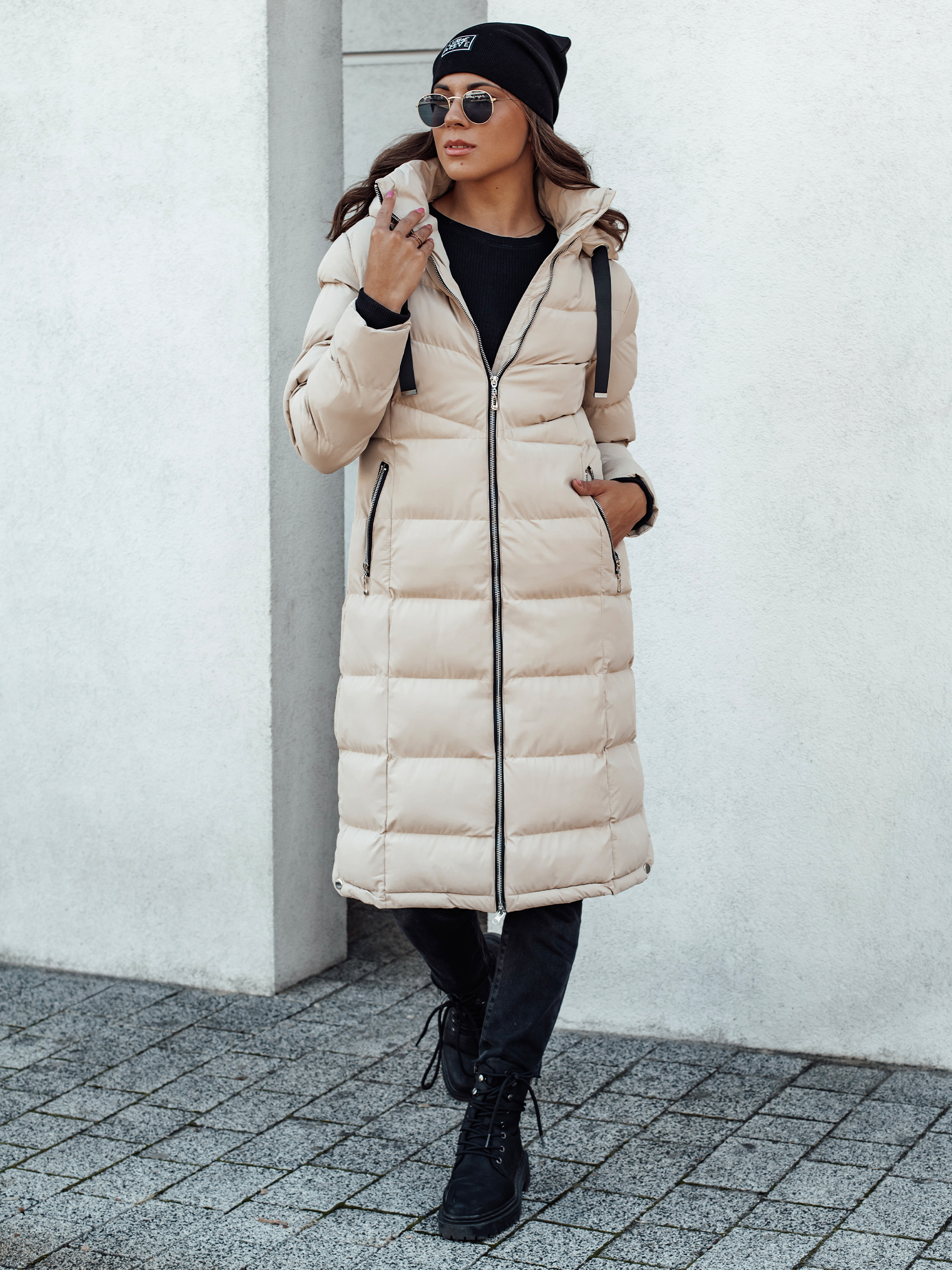 Women's winter quilted jacket with hood MENSI beige Dstreet