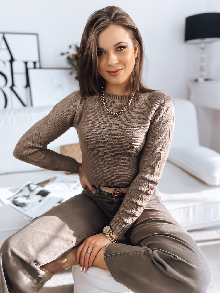 Dámský ažurový svetr TAMI Barva tmavě béžová DSTREET