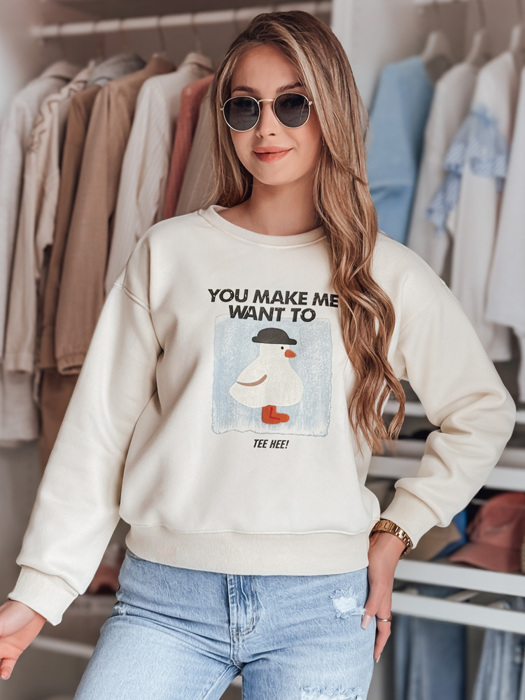 Bluza damska oversize z nadrukiem GOOSHY ecru Dstreet