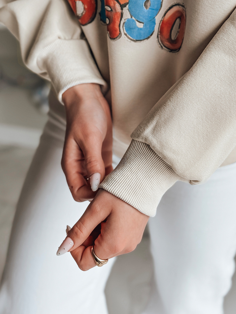 Bluza damska oversize z nadrukiem LALA VIBE beżowa Dstreet