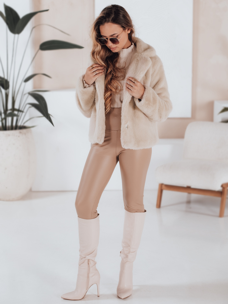 Haină scurtă de blană bej GLAMFLUFFY