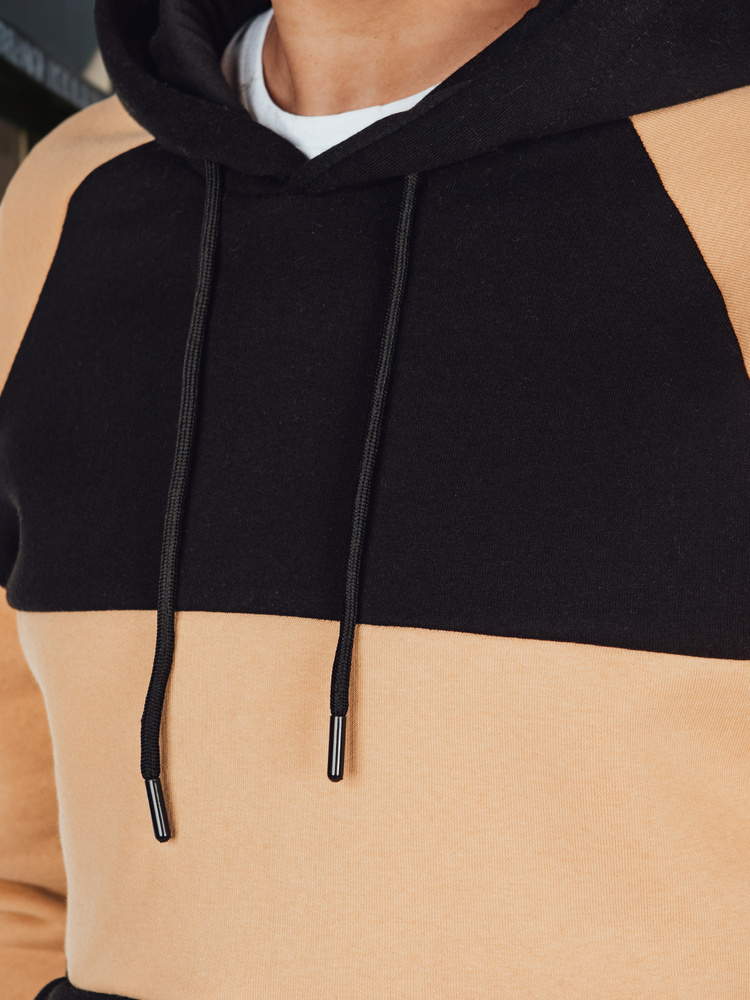 Bluza męska z kapturem w kamelowo-czarne paski Dstreet
