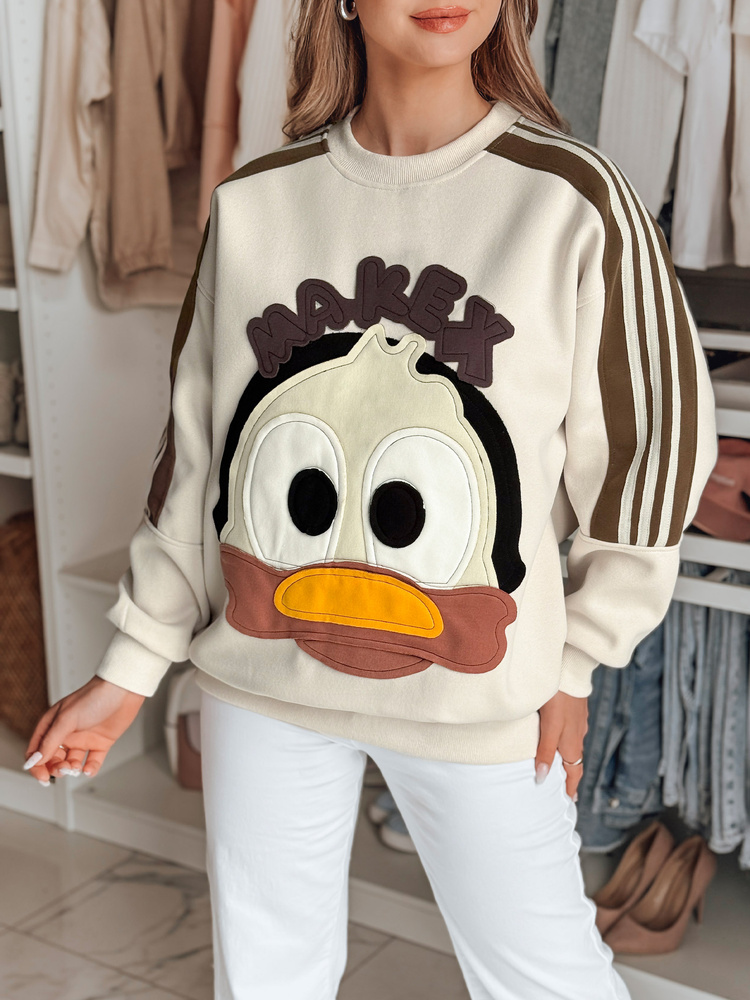 Bluza damska oversize z naszywkami CUTE MAKEX beżowa Dstreet