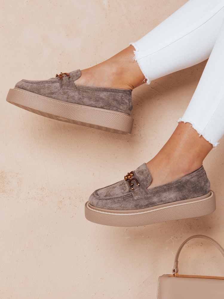 Mokasyny damskie na platformie LOFELIS szare Dstreet