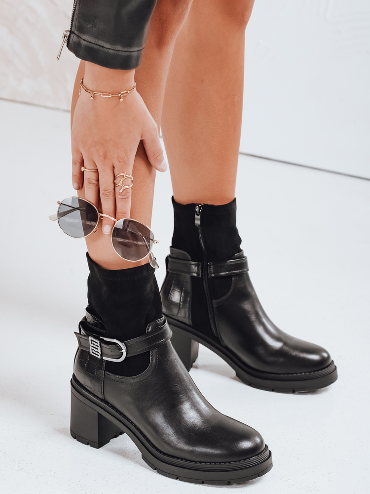 Botki damskie NOIRSTEP na obcasie czarne Dstreet