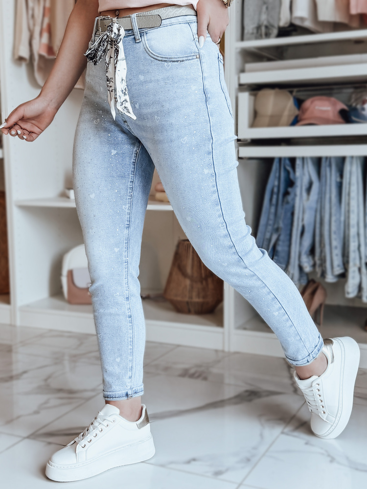 Spodnie damskie jeansowe slim fit w serca z paskiem SPARKYS niebieskie Dstreet