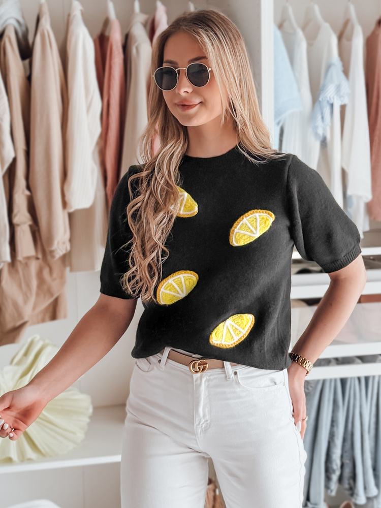 Sweter damskie oversize z cytrynami CYTRYNKA czarny Dstreet