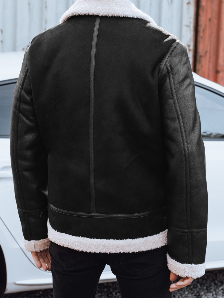 Geacă de piele bărbătească cu blană albă