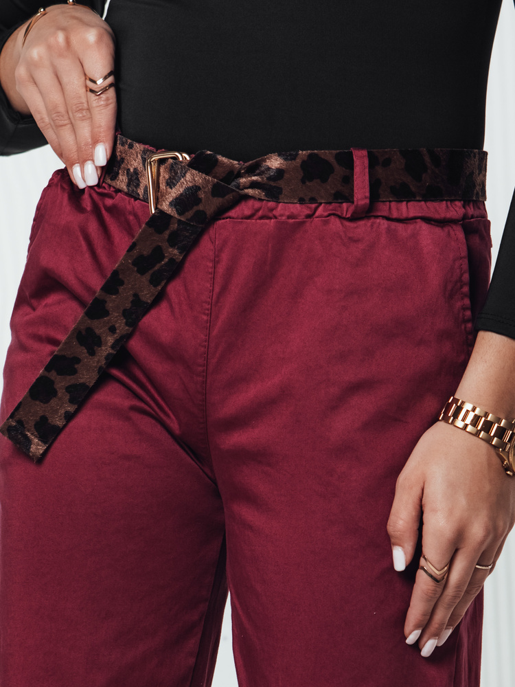 Pantaloni chino vișini pentru femei cu curea