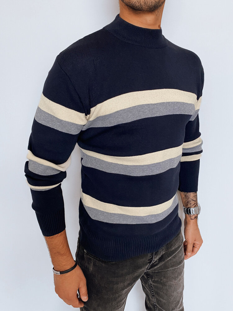 Sweter męski półgolf w paski granatowy Dstreet