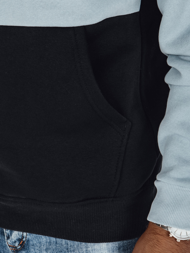 Bluza męska basic z kapturem w błękitno-czarne paski Dstreet