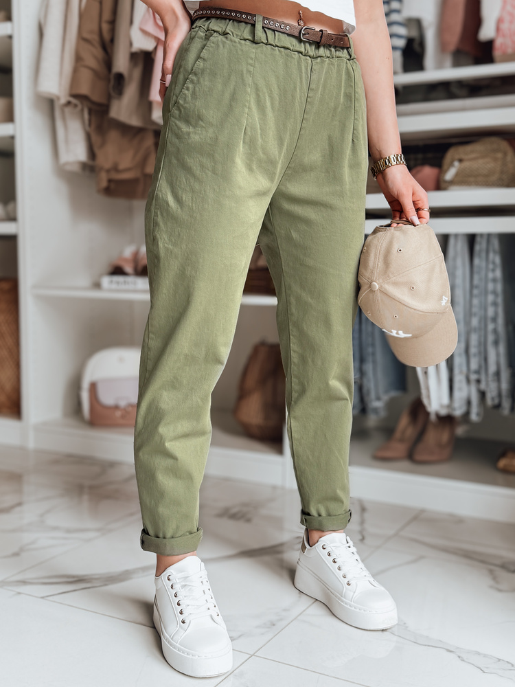 Pantaloni chino de damă cu curea kaki