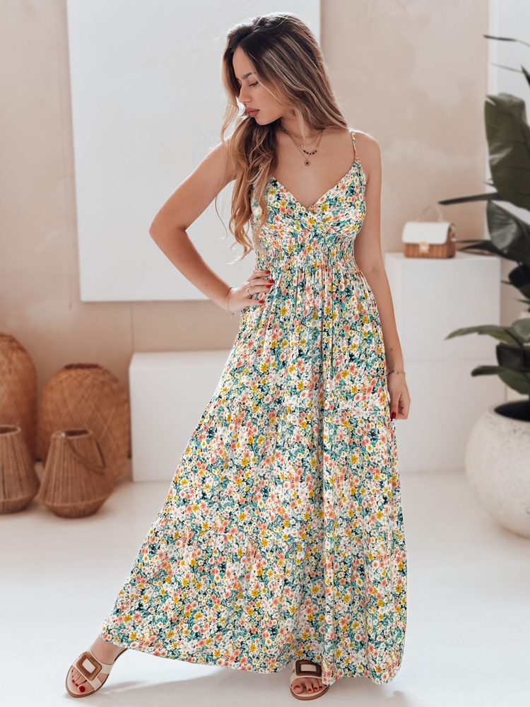 Sukienka maxi FLORALUSH w kwiaty zielono-żółte Dstreet