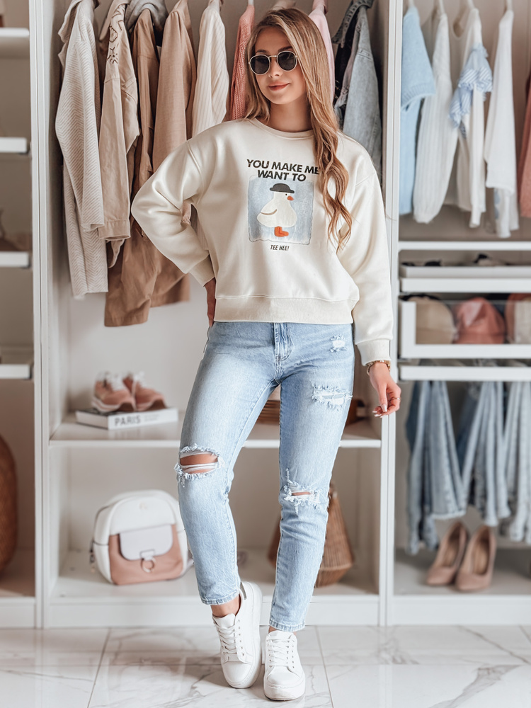 Bluza damska oversize z nadrukiem GOOSHY ecru Dstreet