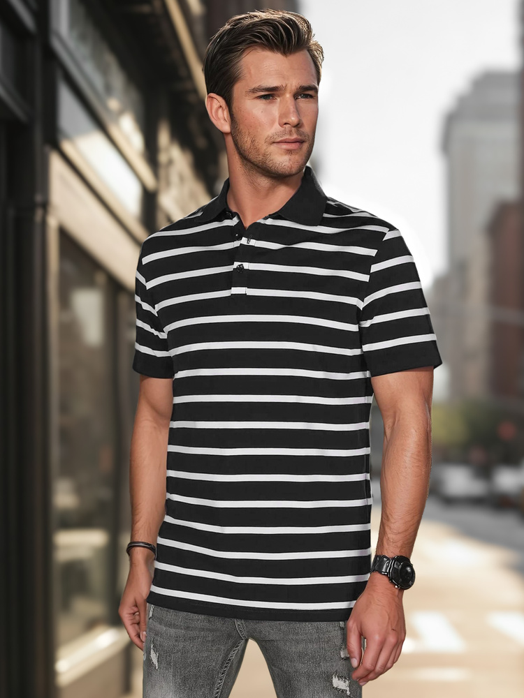 Koszulka męska polo w paski czarna Dstreet