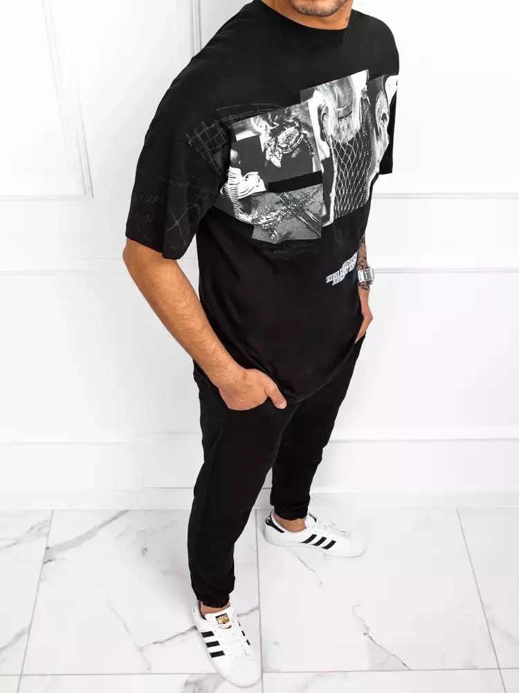 T-shirt męski z nadrukiem czarny Dstreet