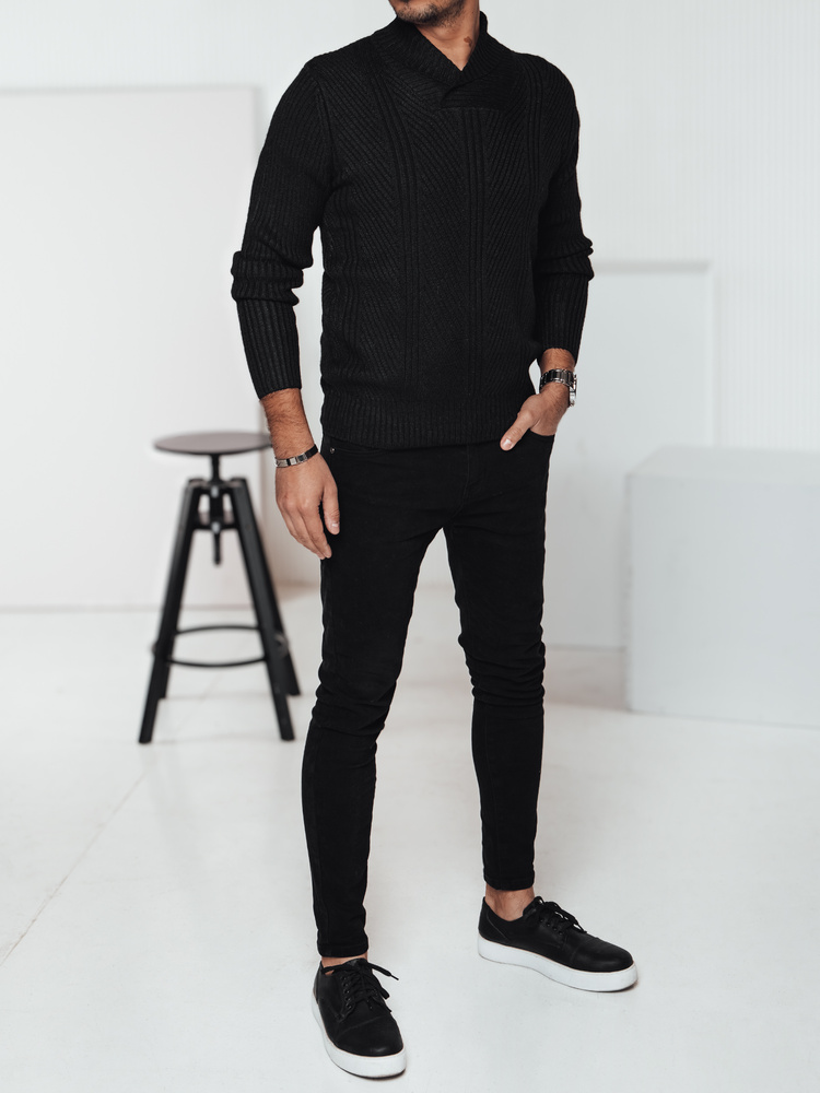 Pulover negru bărbătesc cu guler șal