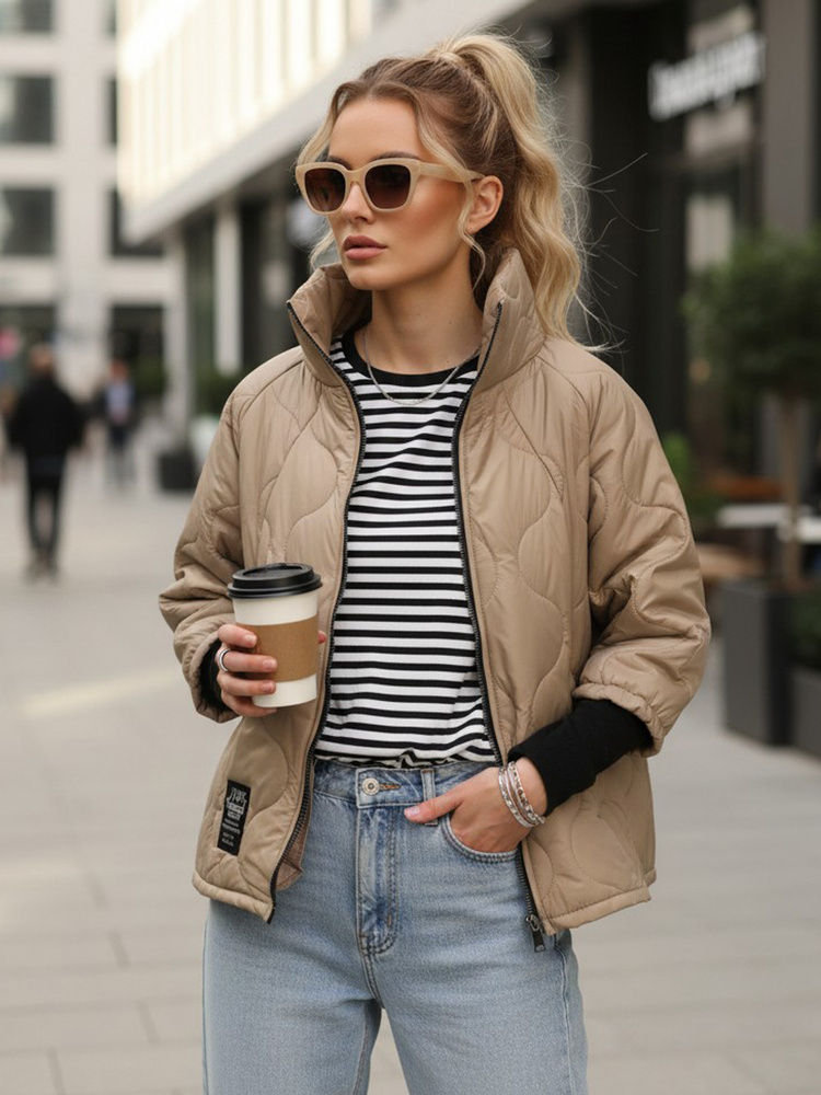 Prošívaná béžová bunda