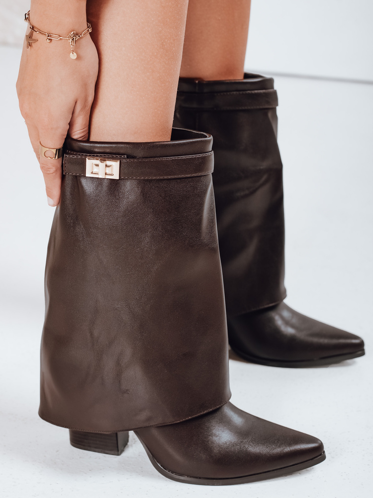 Botki damskie z szeroką cholewką brązowe Dstreet