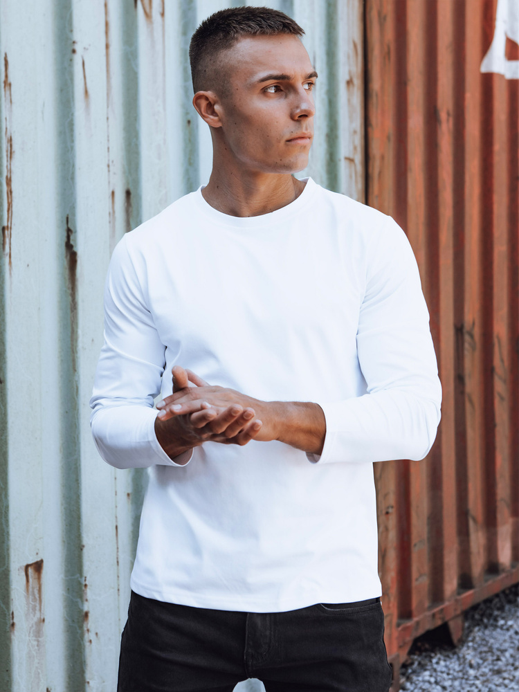 Мъжка бяла тениска с дълъг ръкав