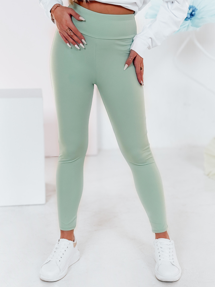 Legginsy damskie z wysokim stanem SOFLEGG jasnozielone Dstreet