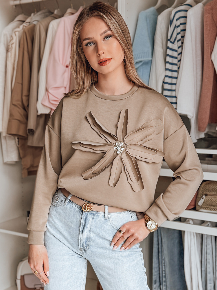 Bluza damska oversize z kwiatem PETITKA mokka Dstreet
