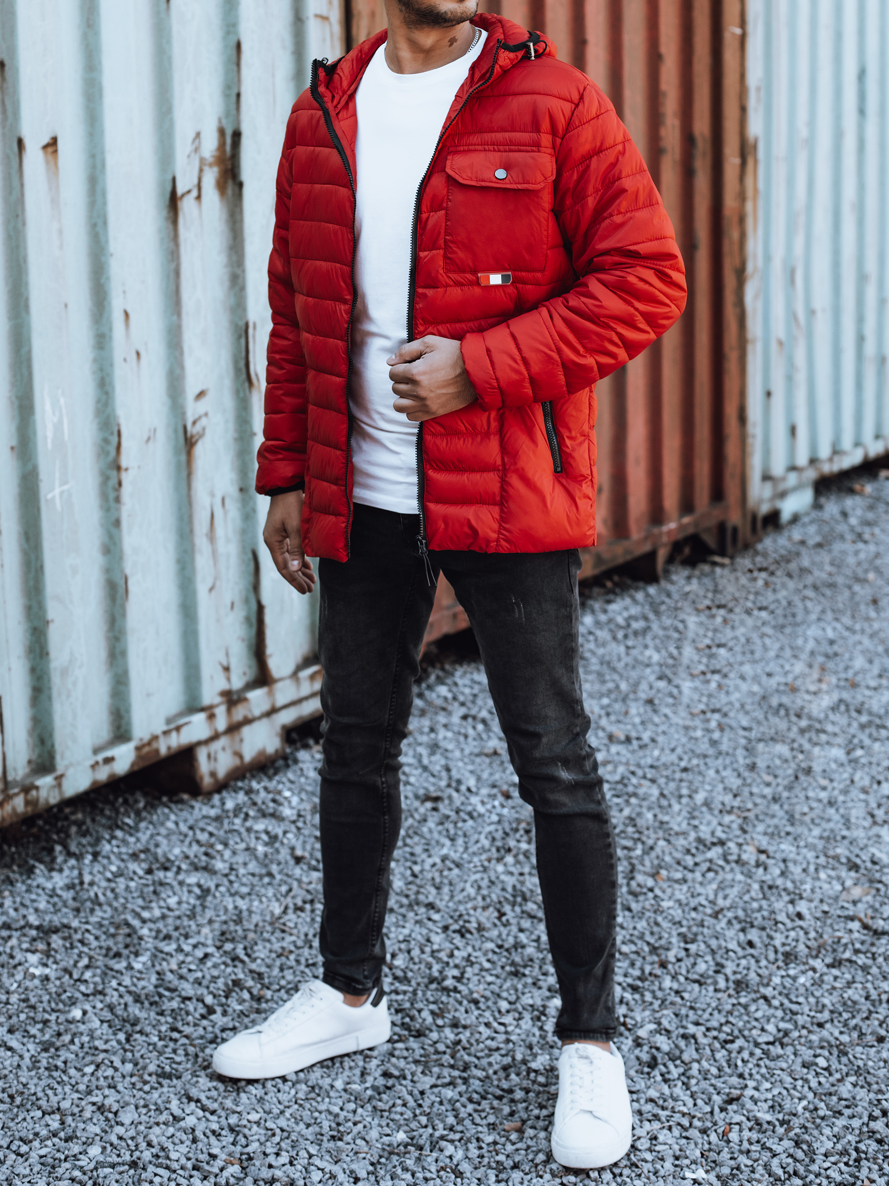 Men's Red Quilted Jacket With Hood Dstreet