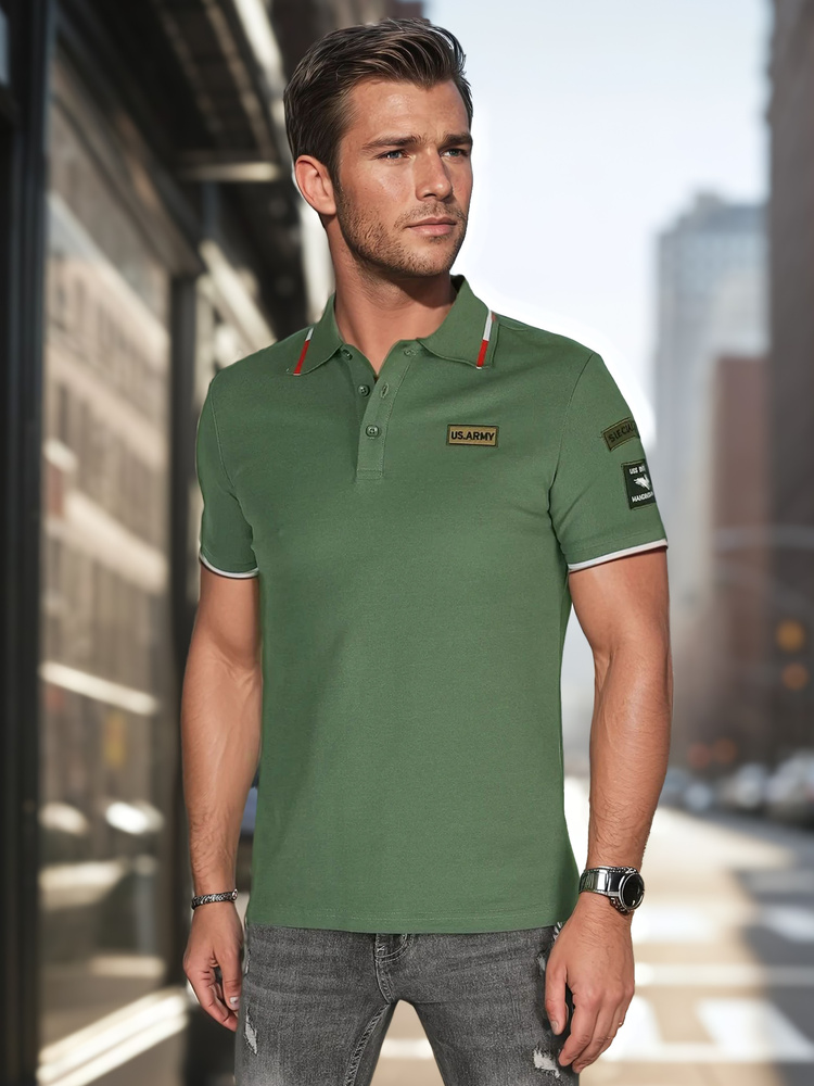 Koszulka męska polo z naszywkami zielona Dstreet